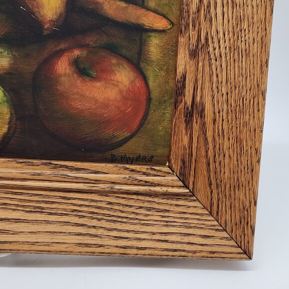Pastel Still life Artwork Fruits by B. Myers Rustic Oak Wooden Frame Bright Colo - Picture 5 of 14